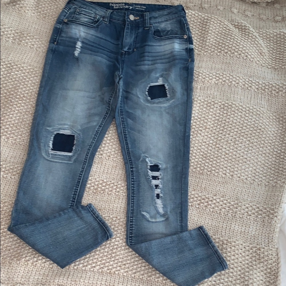 Hippie Laundry Denim Skinny Jeans Distressed Patch Size 27 Cute Fun Jeans!!